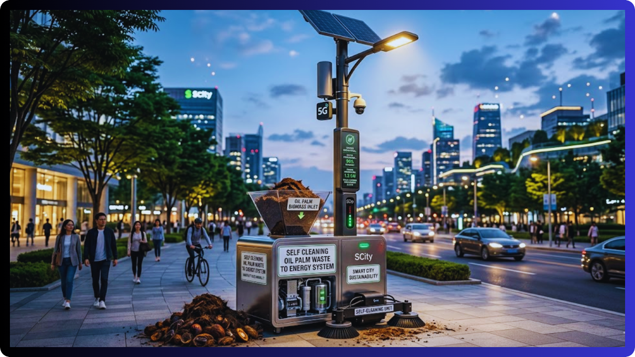 self cleaning streetlight oil palm waste